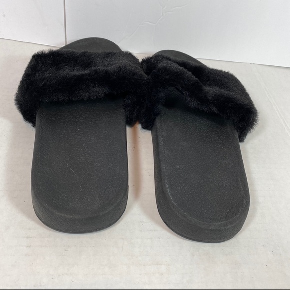 Black faux fur slides - Picture 4 of 6